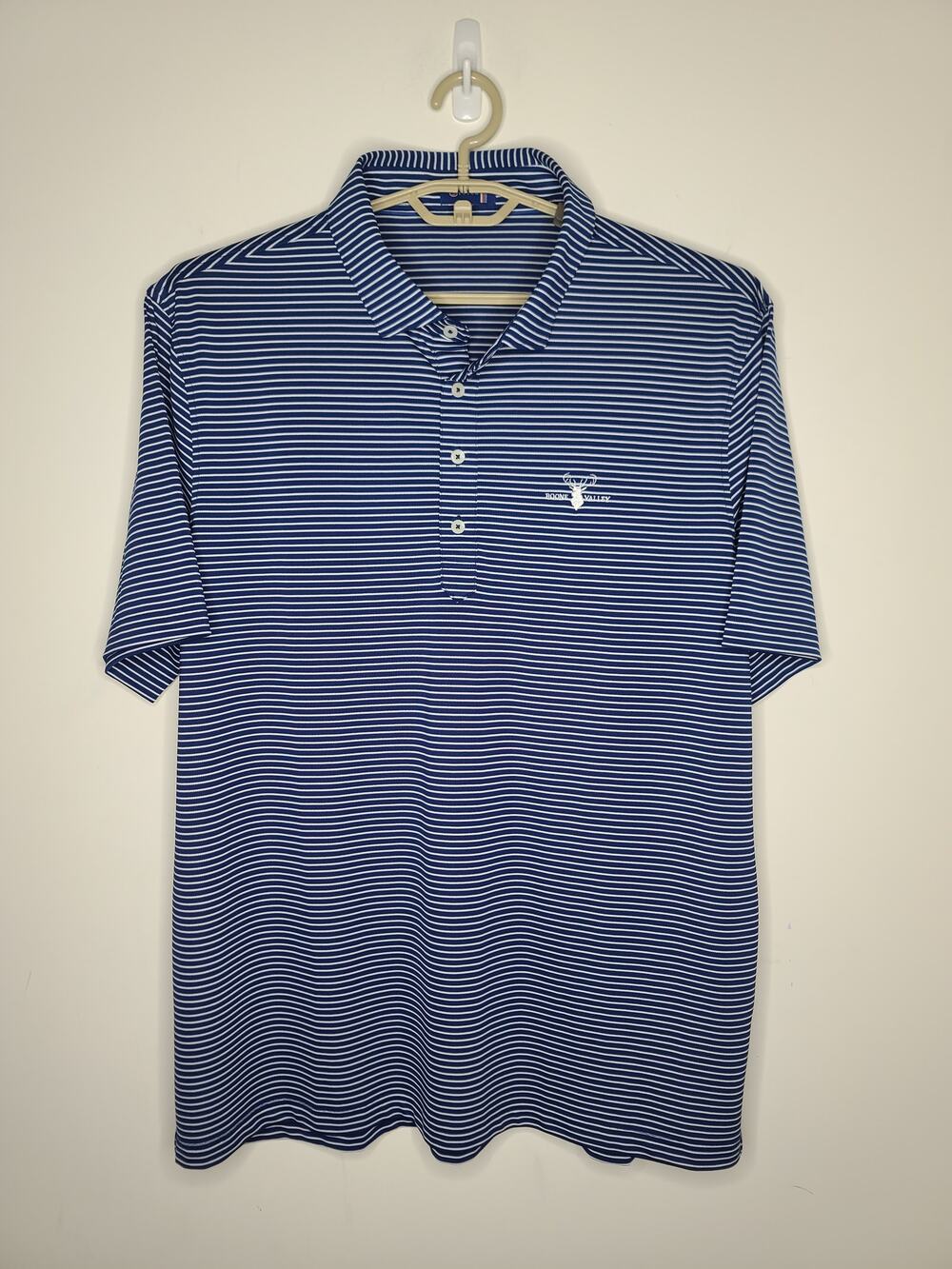 Stitch blue white striped short sleeve polo shirt with logo - XL